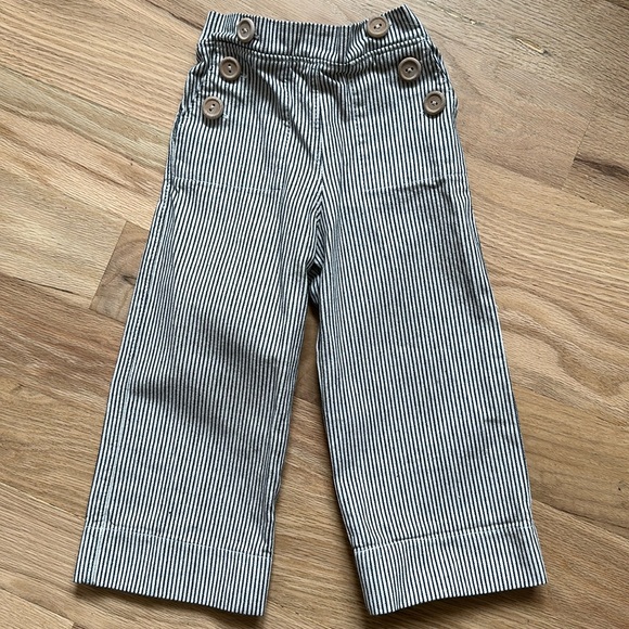 Mabo 100% organic cotton black/cream stripe sailor pants elastic waist 18 mos - Picture 1 of 5